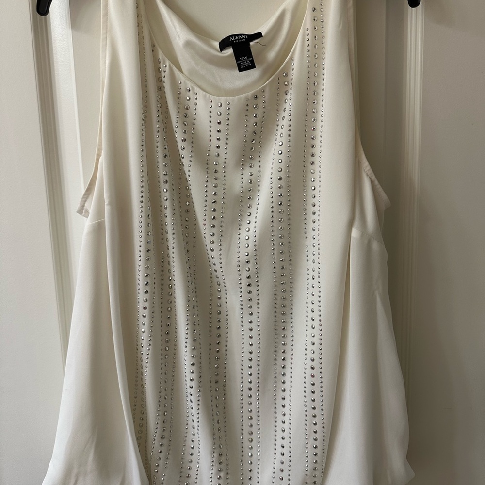 Alfani Ivory Sleeveless Blouse with Metallic Details